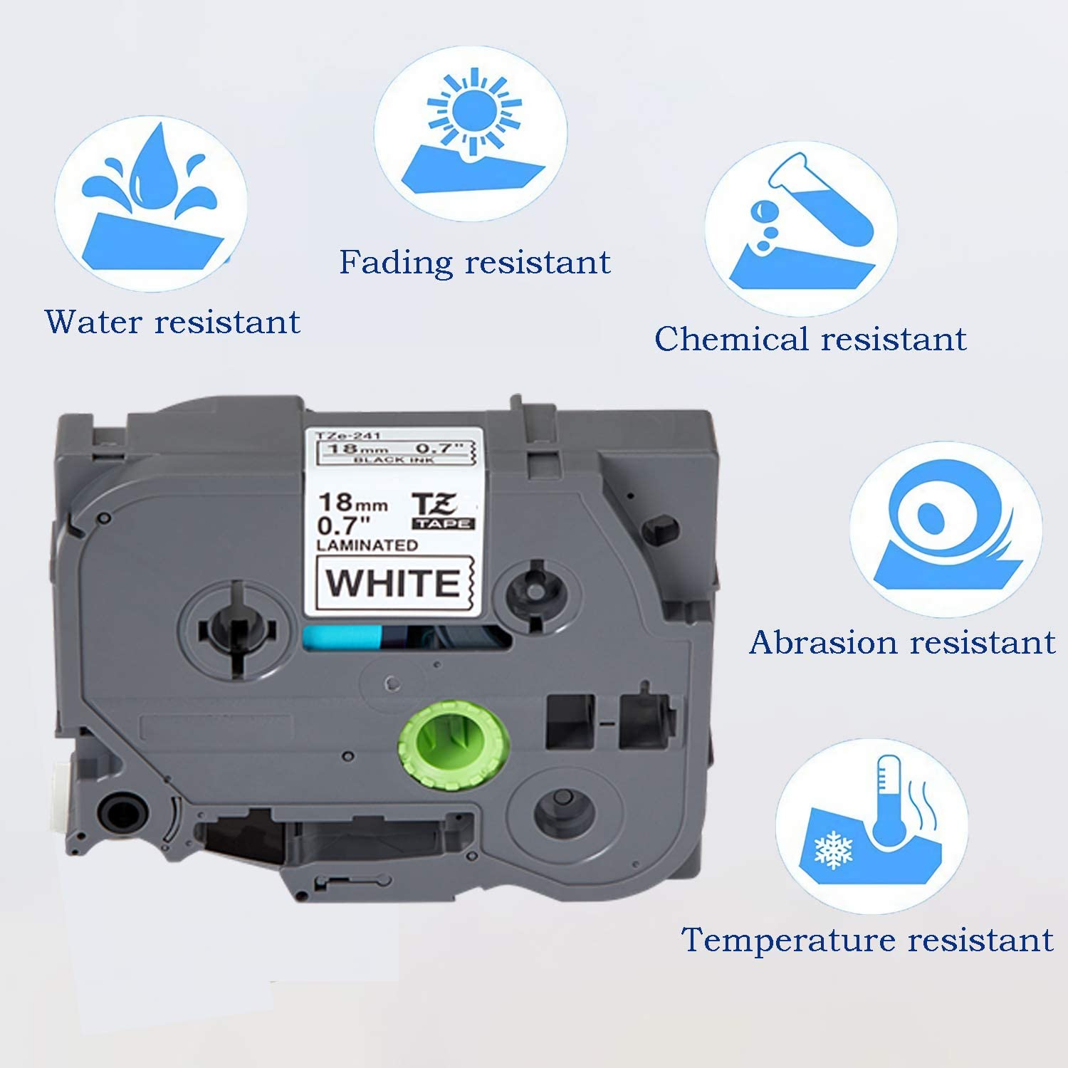 18mm Black on White Standard Laminated Label Tape Replace TZe 241